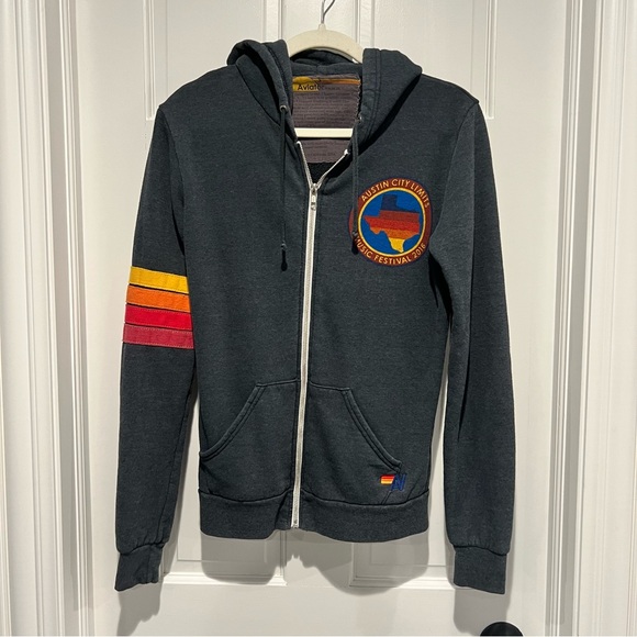 Aviator Nation Austin City Limits ACL 2016 Gray Zip Hoodie Small Rainbow Stripe - Picture 2 of 6